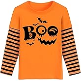 TBBCWWQY Kids Halloween Shirt Boys Girls Pumpkin Face Skeleton Ghost T-Shirt Glow in The Dark Long Sleeve Cotton Crewneck Tee