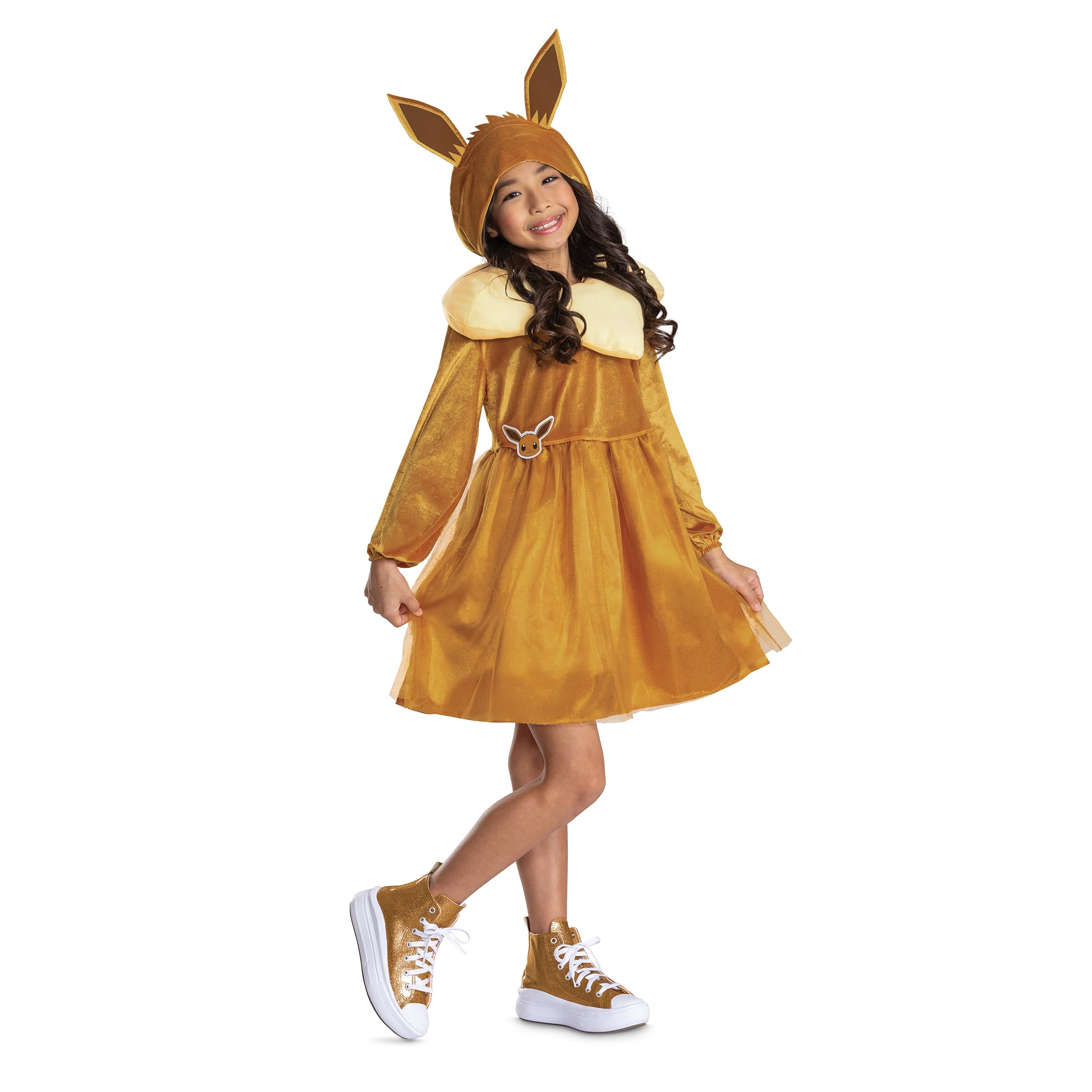 Photo 1 of Disguise Pokemon Eevee Costume Dress for Girls, Official Pokemon Outfit with Hooded Dress, Child Size (10-12)