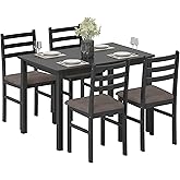 HOMCOM 5-Piece Dining Table Set for 4 with Solid Wood Frame, Farmhouse Kitchen Table Set with 4 Upholstered Padded Chairs for
