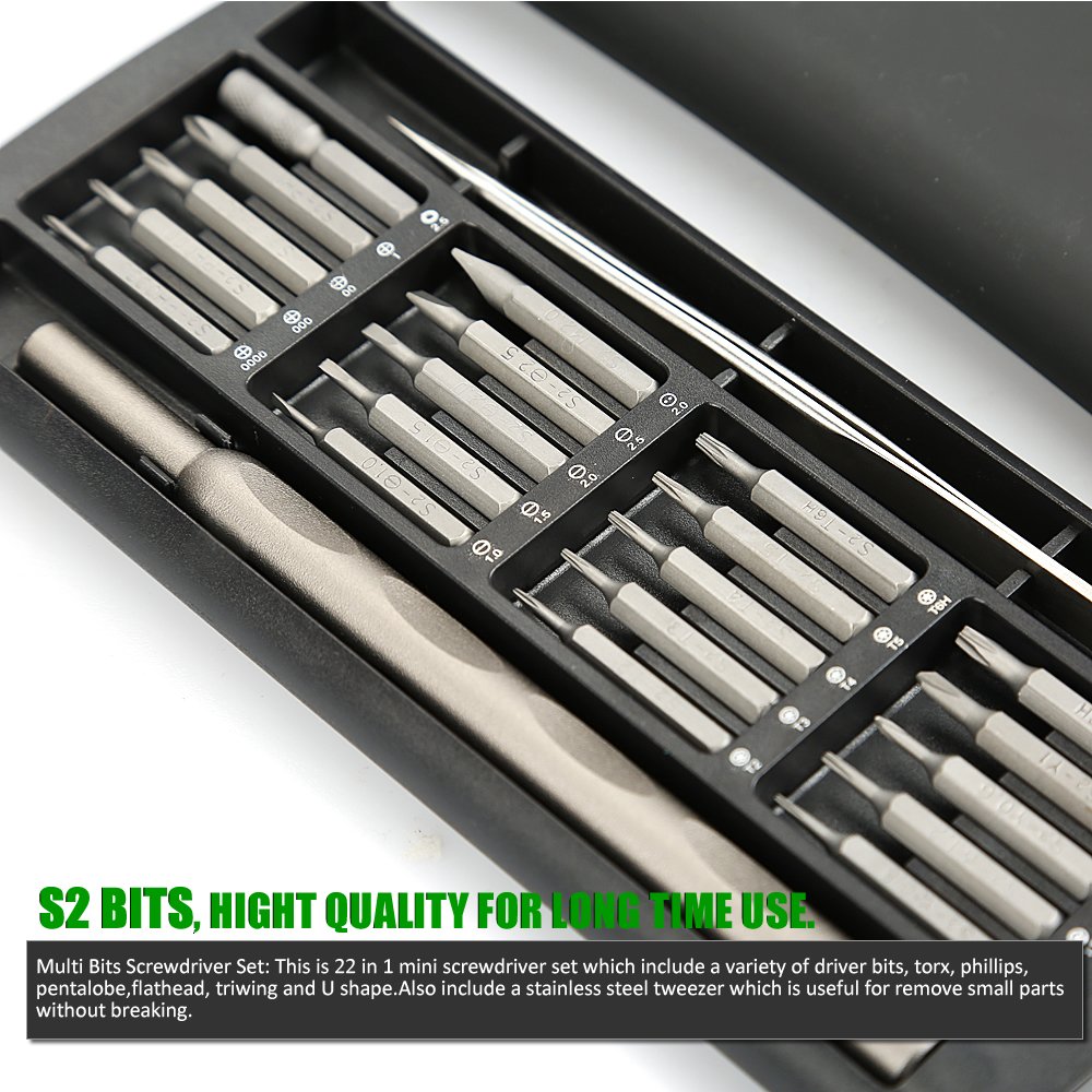 Kingsdun Small Screwdriver Set, 22 in 1 Precision Screwdriver Bit Set with Torx Pentalobe Phillips Flathead and Triwing Magnetic Driver Bits for Eyeglasses, iPhone,Macbook,Xbox & Computer