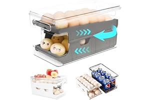 Virmate Rolling Egg Holder for Fridge, 24 Count Egg Dispenser for Refrigerator, Automatic Egg Storage Container Organizer for Fridge Refrigerator, Kitchen Pantry Organization, Gray