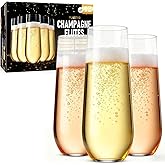 Guanqiao 12 Pack Stemless Plastic Champagne Flutes, 9 oz Clear Disposable Plastic Glasses, Heavy Duty Shatterproof Recyclable Mimosa Glasses for Party Wine Tasting Wedding New Years Eve Party Supplies
