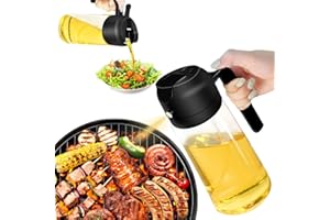 Senfour 2 in 1 Oil Dispenser & Oil Sprayer for Cooking - 16oz Oil Dispenser for Kitchen, 470ml Olive Oil Dispenser Bottle for Kitchen, Barbecue, Salad