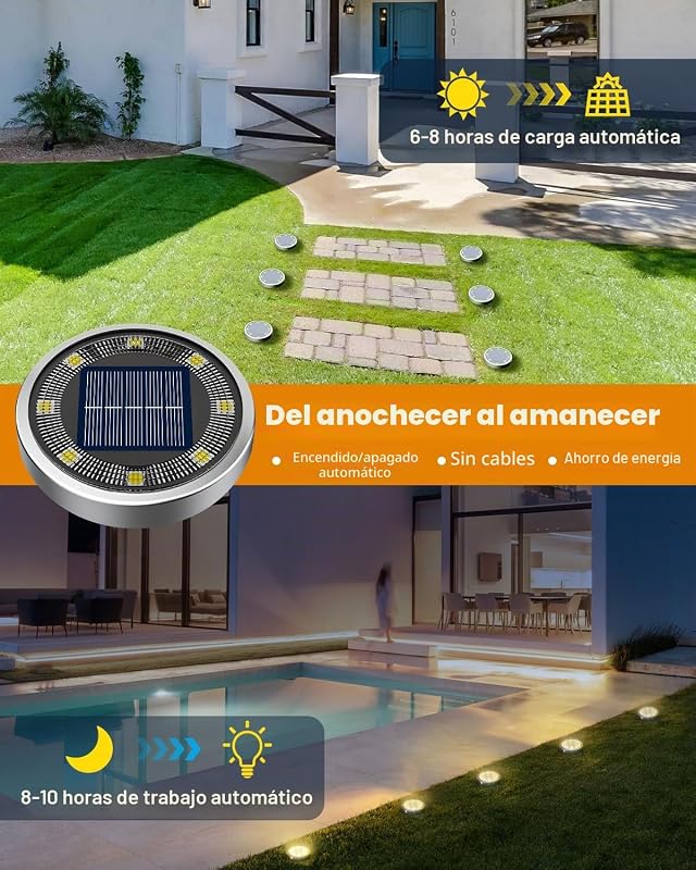 BTFARM 8 Packs Luzes LED Solares Piso de Jardim ao Ar Livre, 8 Lâmpada Solar LED Jardim ao Ar Livre, IP65 Lâmpadas de Piso Solar Impermeáveis Caminho, Gramado, Pátio, Terraço (Branco Quente)
