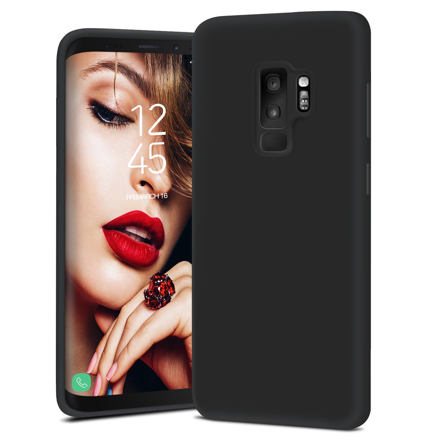 JASBON Coque Samsung Galaxy S9 plus, Coque Silicone Liquide Anti-rayure,  Housse Protection Silicone Anti-choc Gel Case pour Samsung Galaxy S9 plus– Noir