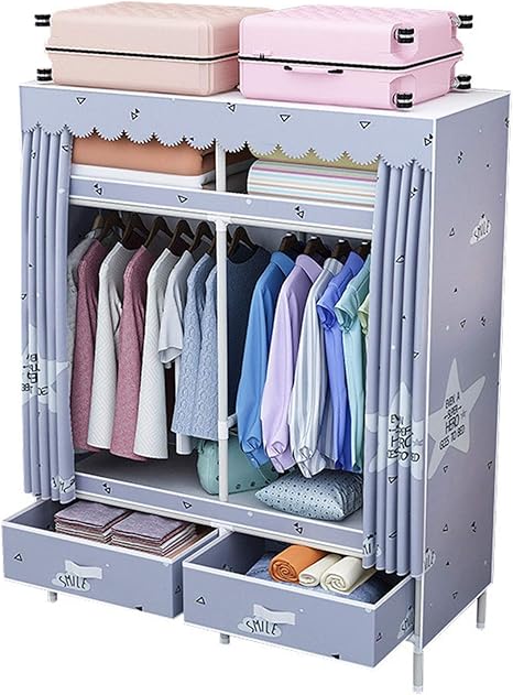 Amazon 2杯の引き出し付きハンギングラックストレージ主催ポータブル洋服クローゼットワードローブ ほこりや汚れ Color D1 Size 115x45x168cm ワードローブ オンライン通販