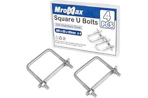 MroMax 4Pcs Square U-Bolts 2-1/2 Inch Inner Width, M8 x 65 x 80mm 304 Stainless Steel U-Bolts with Frame Plates and Nuts, 3.15 Inch Length, for Automobiles Trailer, Ski Boat, Sailboat and Trailer