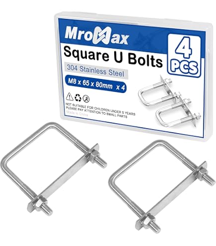 Uxcell Square U-Bolts – 1-1/4" Inner Width, M6 Carbon Steel With Nuts, Frame Plates & Washers (2-Set)