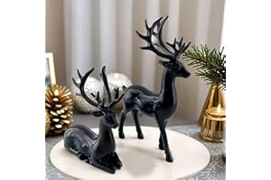 Set of 2 Reindeer Statues Christmas Decor, Resin Deer Sculpture, Modern Xmas Reindeer Figurines, Ideal for Mantel, Living Roo