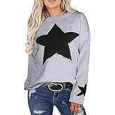 shermie Womens Star Graphic Sweaters Long Sleeve Crew Neck Casual Cable Knit Pullover Sweater