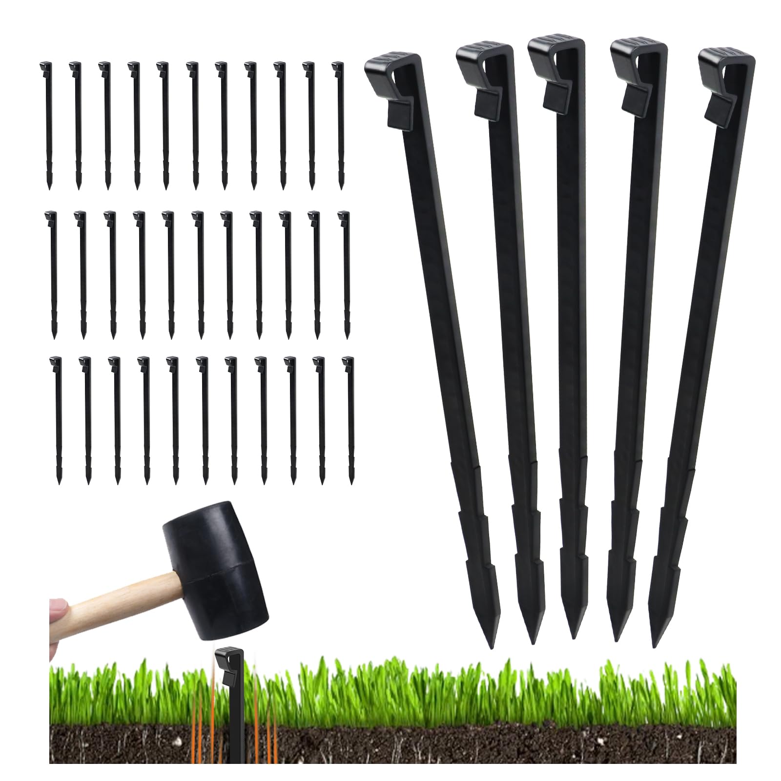 Photo 1 of 55 Pcs Landscape Edging Anchor Stakes, 8.5 in Heavy Duty Plastic Garden Stakes, Black Garden Anchoring Spikes for Yard, Edgings Garden Lawn, Fence Barrier
