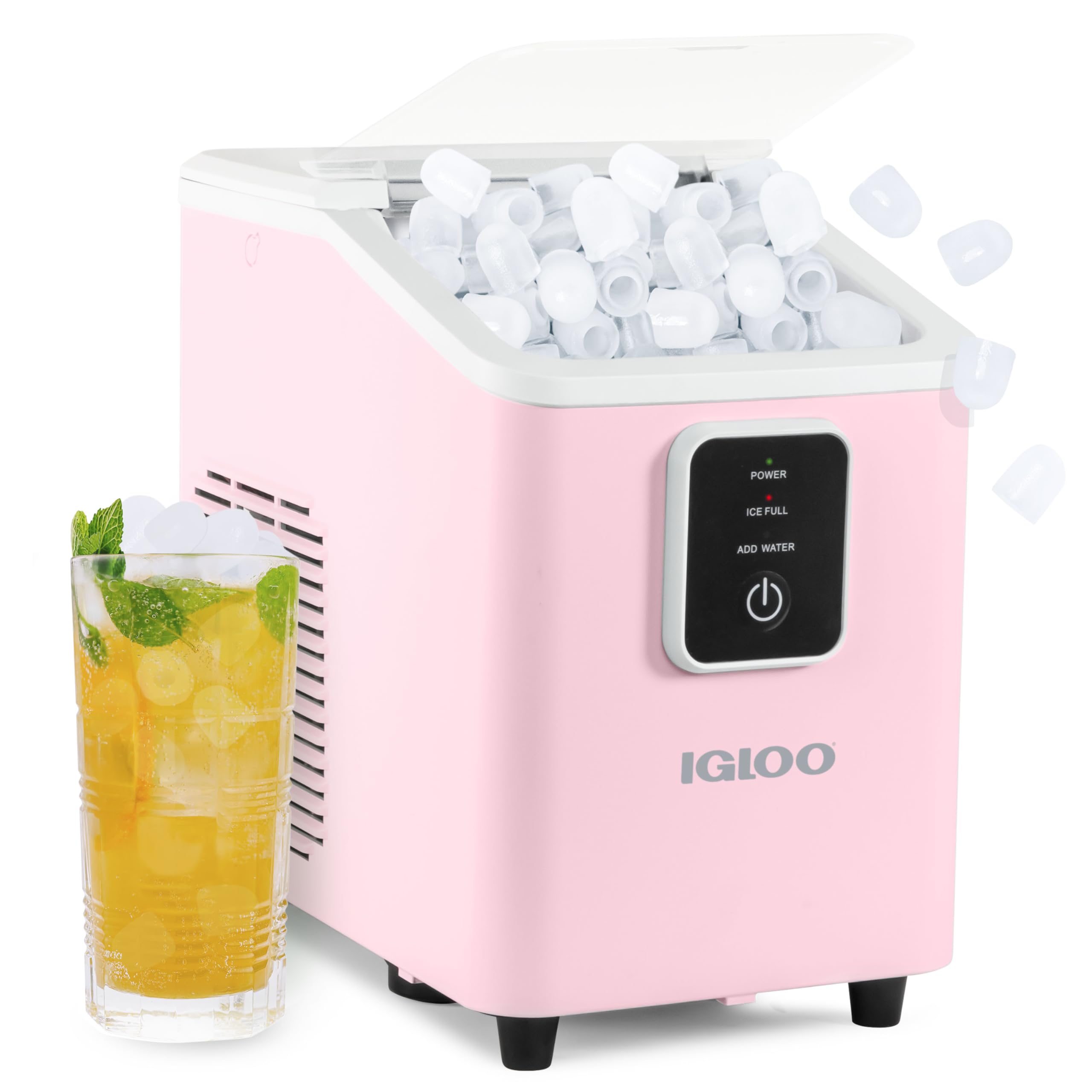 Photo 1 of Igloo Self-Cleaning Countertop Ice Maker - Compact and Portable - Creates 26 lbs. Per Day, 8 Pieces Ready Every 7-8 Minutes - Includes Ice Scoop and Basket - Pink