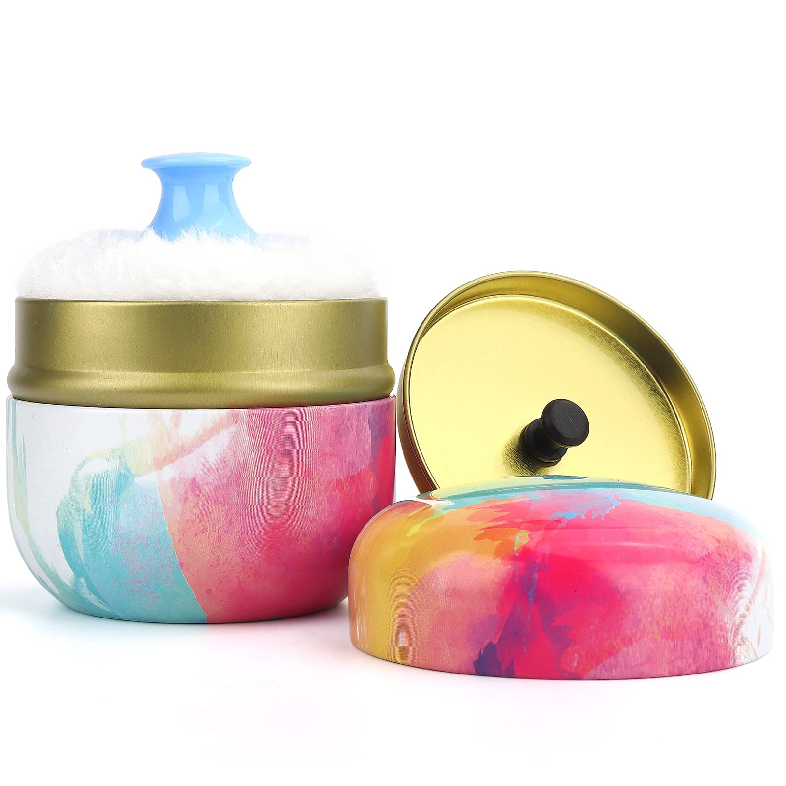 LIONVISON Baby Powder Puff Box: Medicated Talcum Powder Case with Soft Powder Puff - Storage Jar for Coffee Beans Candies Small Items(Colorful)