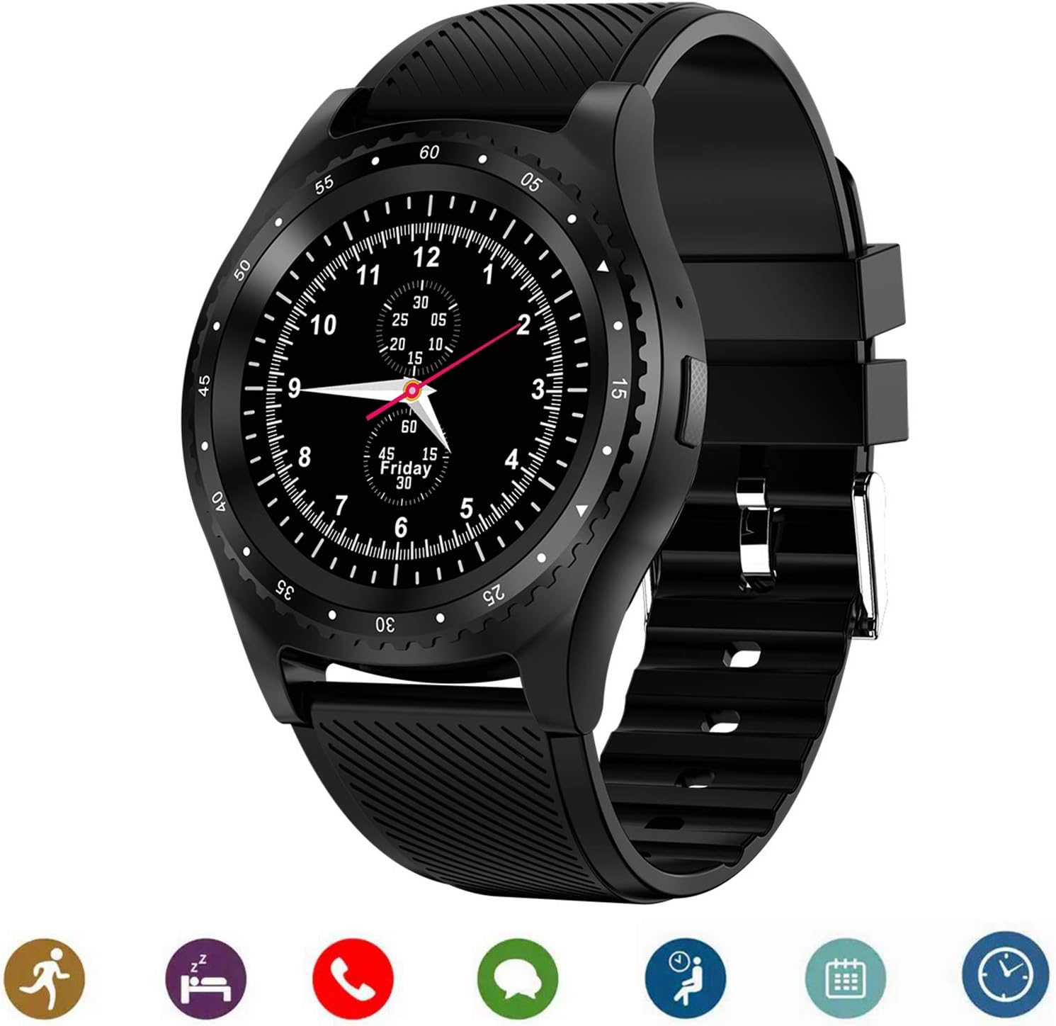 CanMixs Y1 Smart Watch Bluetooth Wrist Watch Fitness Activity Tracker Sport Watch Round Touch HD Screen with SIM & TF Card Slot,Pedometer Sleep Moniter SMS Call and Sedentary Reminder for Android IOS