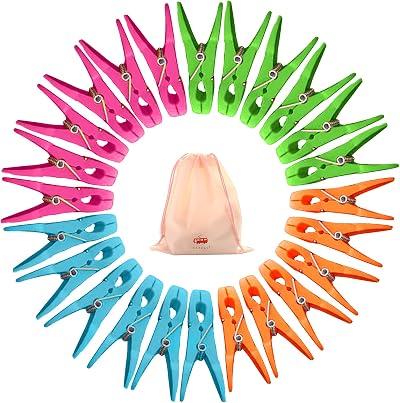 VEGCOO 60 Pcs Clothes Pegs with Storage Bag 4 Colours Plastic Clothes Clips