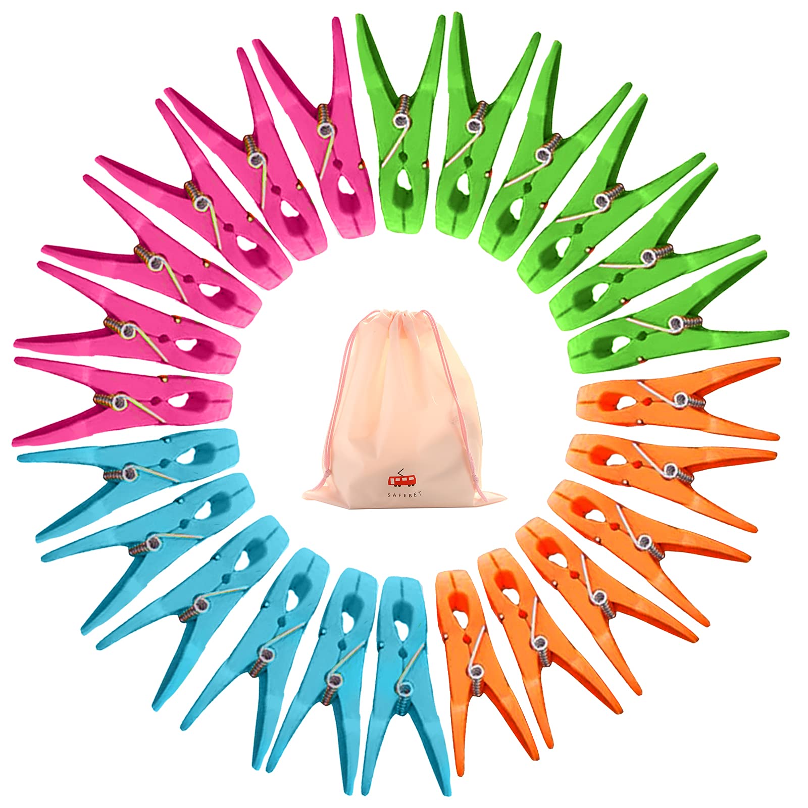 60 Pcs Clothes Pegs with Storage Bag, VEGCOO Plastic Clothes Clips Clothes Pins Durable and Windproof Laundry Pegs, Strong Clothes Pegs for Washing Line Laundry Bathroom Kitchen (4 Dark Colours, 60)