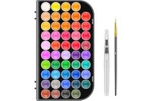 RVOGJP 48-Color Watercolor Paint Set With Brush, Refillable Water Brush Pen, Palette, and Water-Washable Paints for Kids, Adults and Artists