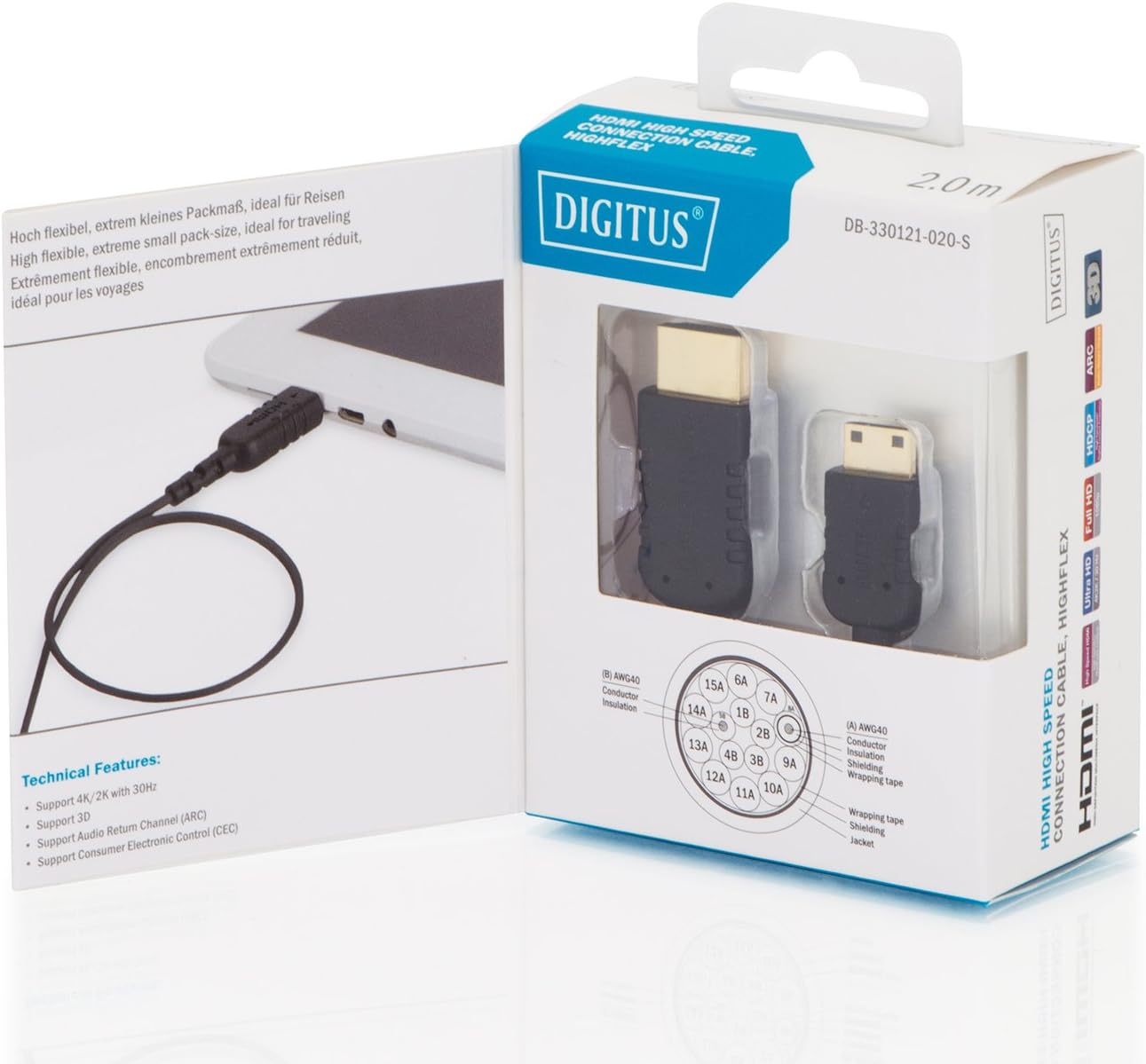 DIGITUS HDMI High Speed HighFlex connection cable, Type C to Type A, 2 m, Ultra HD 4k/30Hz - Image 4