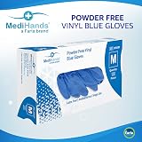 Farla MediHands Blue Medium Vinyl Gloves Box of 100 Powder Free Latex Free view 2
