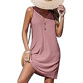 CUPSHE Women Swim Coverup Sleeveless V Neck Eyelet Summer Beach Swimsuit Cover Up Dress for Swimwear