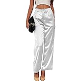 heipeiwa Women's Wide Leg Wedding Party Satin Casual Dress Nightout Pants Long Trouser
