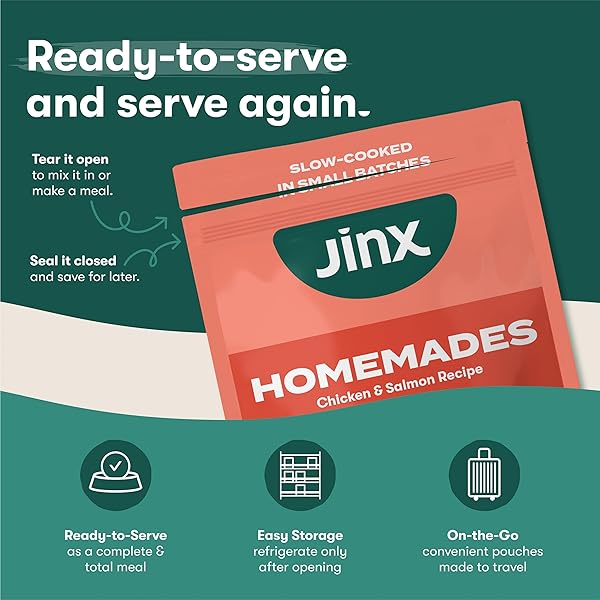 JINX SALMON GRAIN FREE WET DOG FOOD TOPPERS, MEAL OR MIX WITH DRY DOG FOOD, MADE WITH REAL SALMON & CHICKEN, BONE BROTH, NO FILLERS, PUPPY, ADULT, SENIOR, 3OZ, 8 PACK