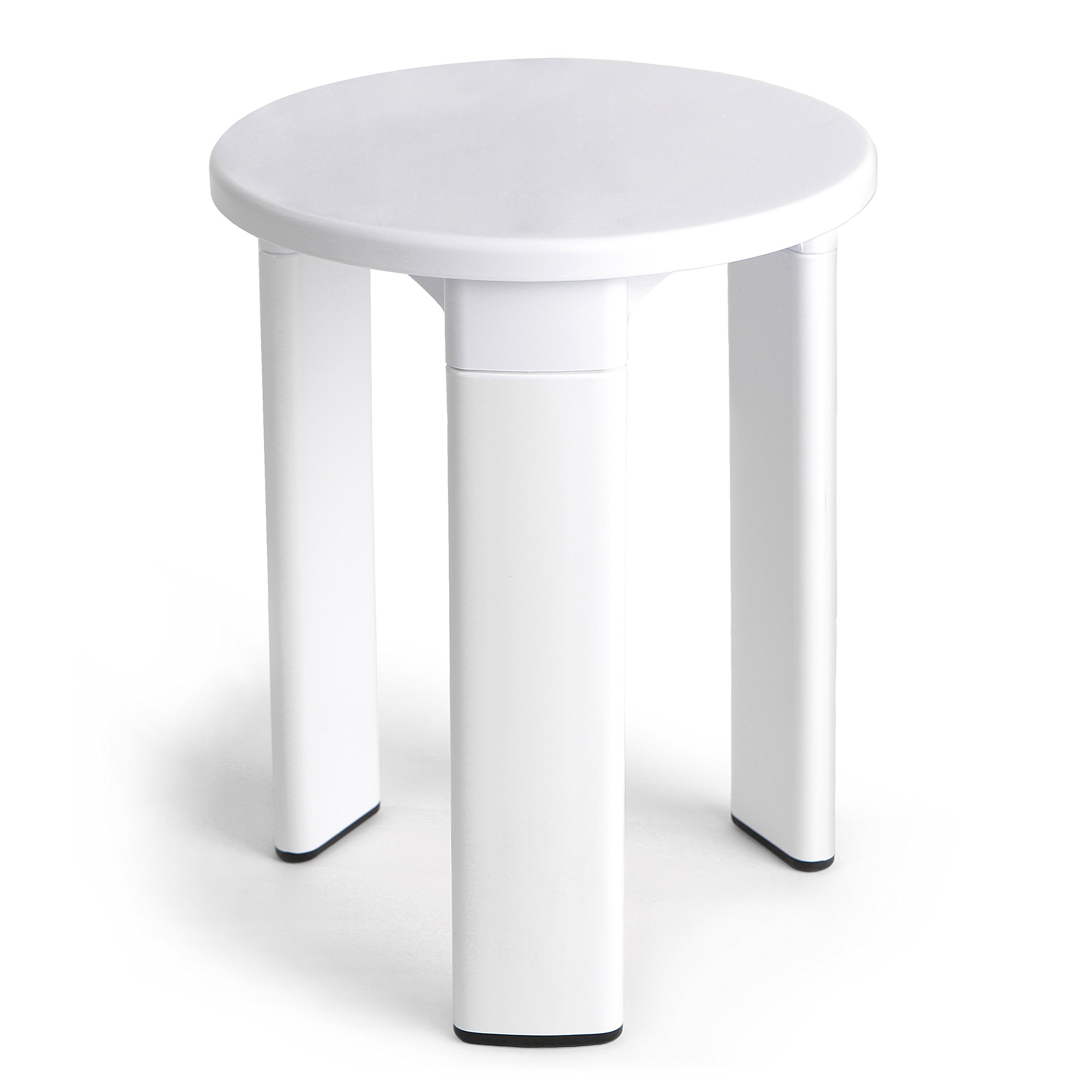 TATAY Round stool, with three legs, made of resistant plastic, easy to clean. White colour, glossy finish