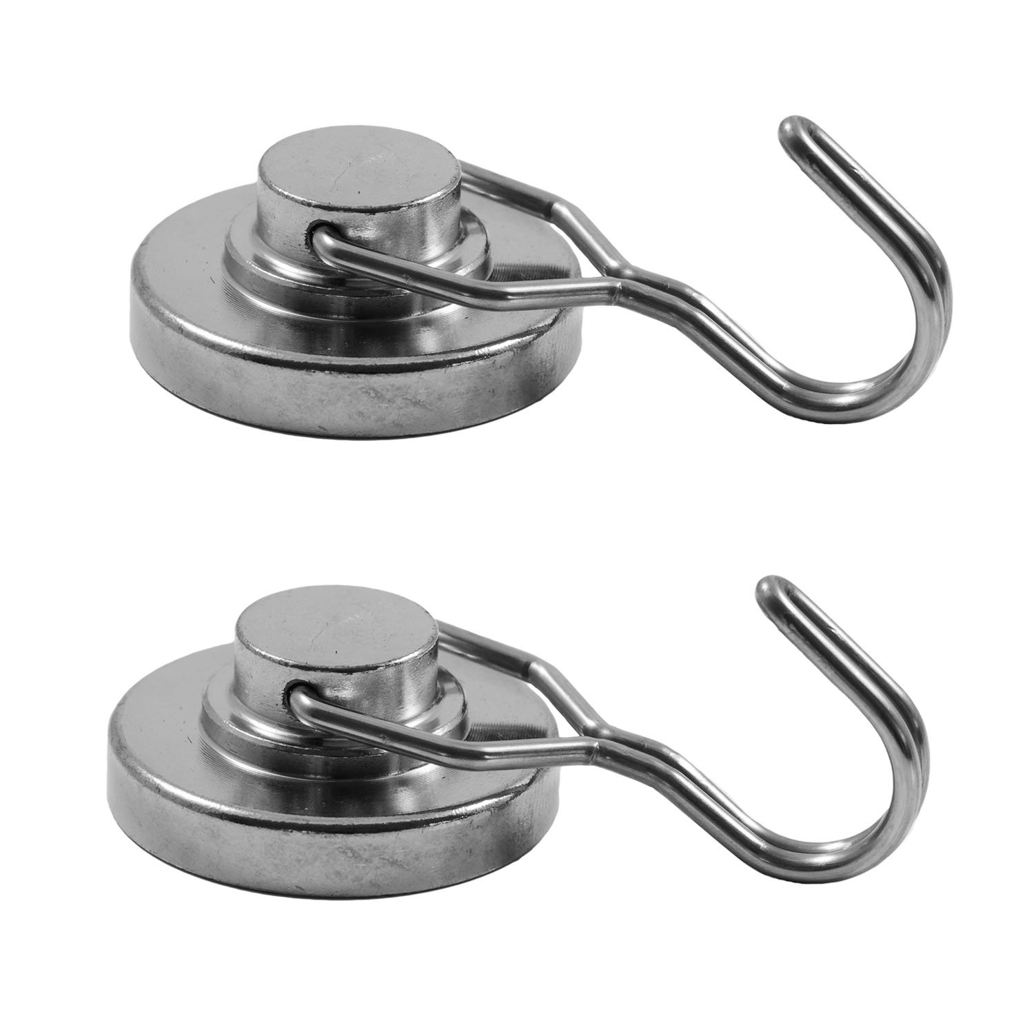 Magnetastico® | 2 Pieces Flexible Neodymium Magnetic Hooks 36 mm Ø | Holding Force 40 kg | Kitchen Hooks, Bathroom Hooks, Bathrobe Hooks | 2X Neodymium Hook Magnets Very Strong & Nickel Plated