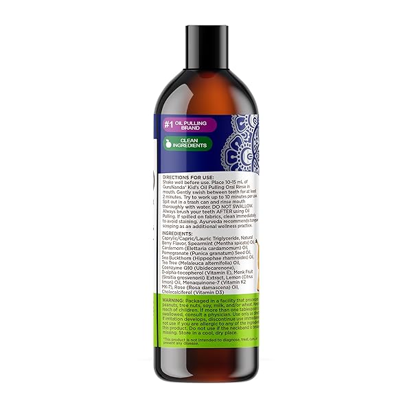 GURUNANDA KIDS OIL PULLING, ALCOHOL-FREE MOUTHWASH, ESSENTIAL OILS & VITAMINS FOR FRESH BREATH & HAPPY GUMS FOR AGES 6 & UP, NATURAL BUBBLE BERRY, 8 OZ