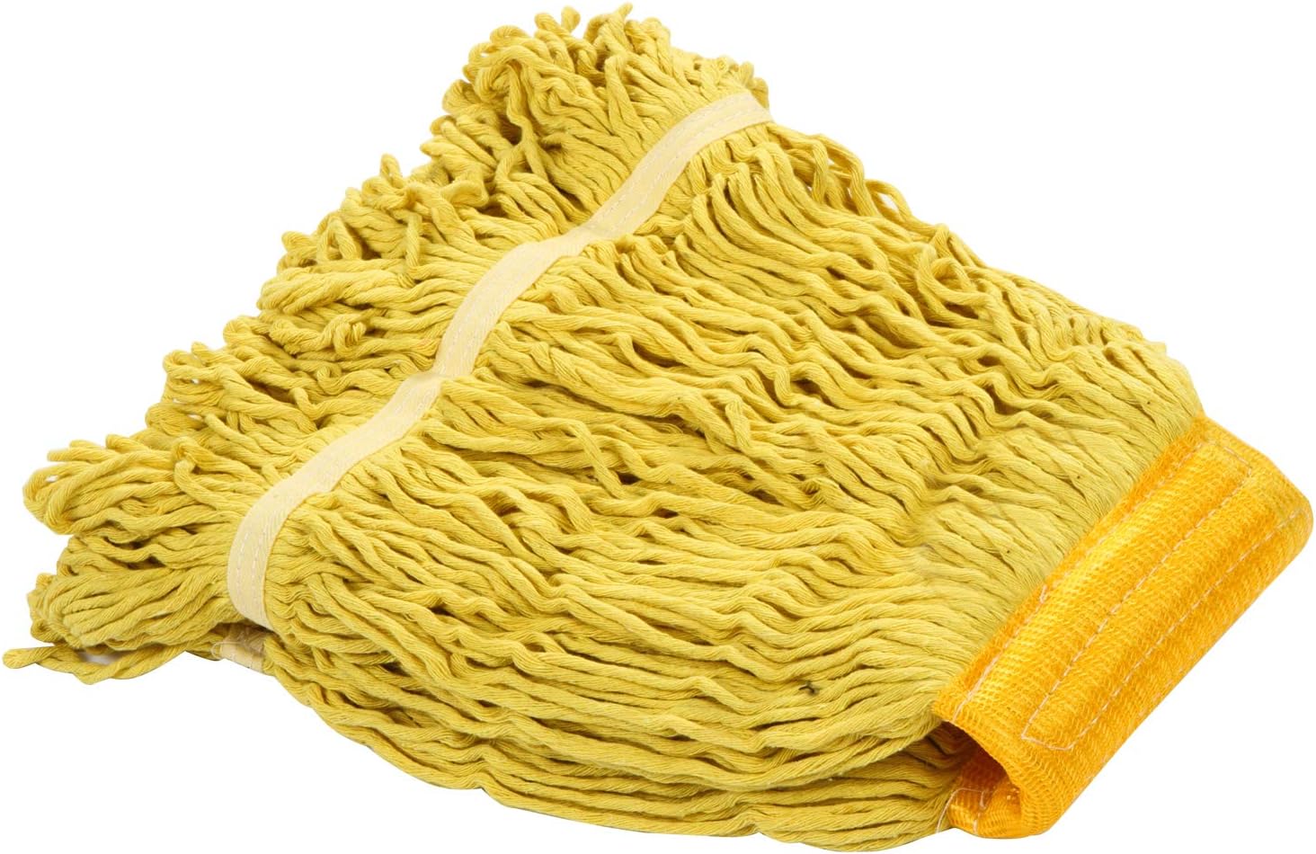 KLHB-YF Looped End Wet Mop Head,Commercial Mop Head–Heavy Duty Cotton String Mop Refills,6 Inch Universal Headband, Mop Head Replacement for Home, Industrial and Commercial Use-Yellow（1 Pack）