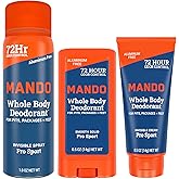 Mando Whole Body Deodorant Mini Trio – Solid Stick, Invisible Cream & Spray – 72HR Odor Control – Aluminum & Baking Soda Free, Skin Safe, Travel Size for Men – Pro Sport Scent
