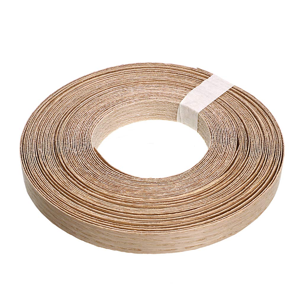 Skelang Wood Veneer Edging Tape, Pre-Glued Red Oak Veneer Edging Strip, Iron-on Adhesive Edging Tape for Shelf, Wardrobe, Door Frame, Desktop, 19mm×15m