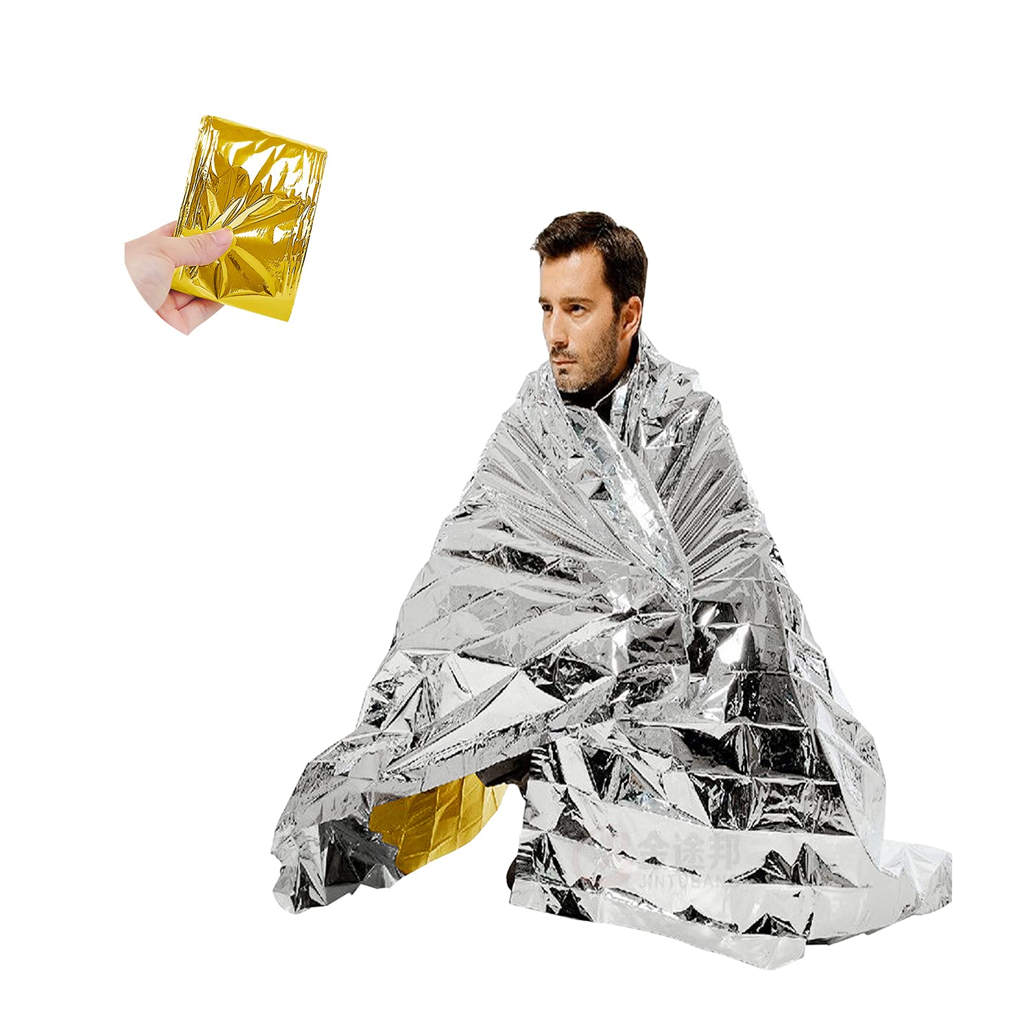 5pcs Gold Silver Double Sided Emergency Blanket, 160 * 210cm Large Disposable Mylar Thermal Throw Equipment Space Blanket Survival Kit Insulation Body Cover for Outdoor Rescue Camping Marathon Hiking