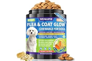 WEALLIN Flea and Tick Prevention for Dogs, Dog Flea Treatment with Skin & Coat Support 500 Crunchy & Krill Chews Dog Flea and Tick Treatment Chewable for Immunity & Energy for All Breeds & Ages Chicken Flavor