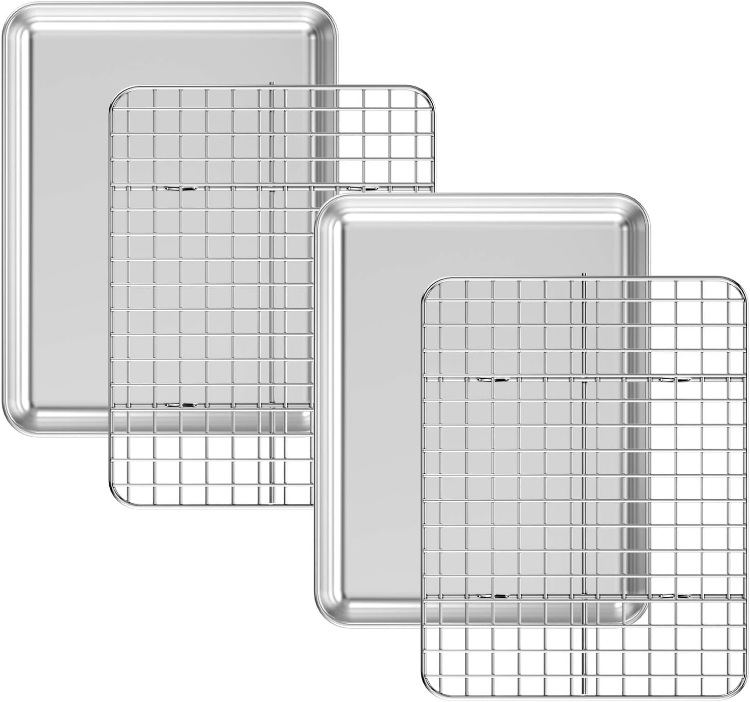 Baking Sheet with Cooling Rack Set [2 Sheets + 2 Racks], Deedro Stainless Steel Cookie Half Sheets Baking Pan Oven Tray with Rack, 10 x 8 x 1 Inch, Heavy Duty, Non-toxic, Easy Clean