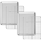 Baking Sheet with Cooling Rack Set [2 Sheets + 2 Racks], Deedro Stainless Steel Cookie Sheet Baking Pan Half Sheets Oven Tray with Rack, 10 x 8 x 1 Inch, Heavy Duty, Non-toxic, Dishwasher Safe