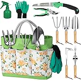 Gardening Tool Set for Women - 10 Piece Heavy Duty Stainless Steel Garden Tools Kit with Ergonomic Non-Slip Handle and Stylis