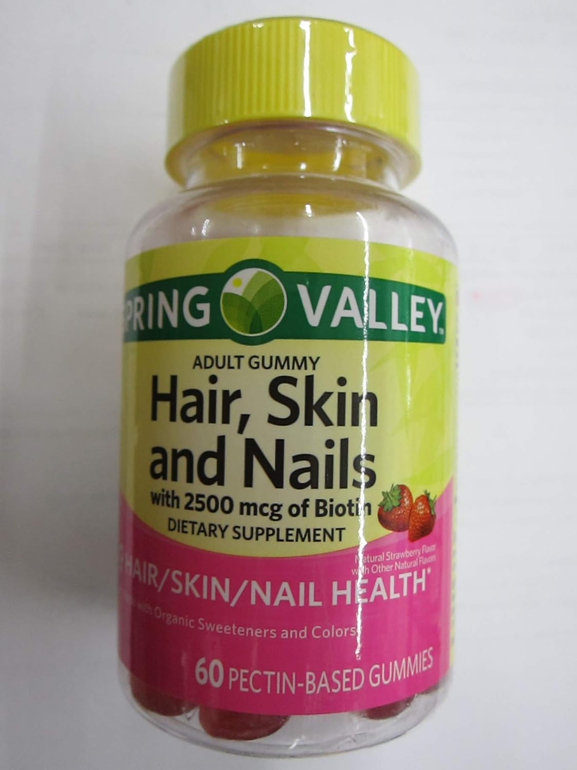 Spring Valley Adult Hair, Skin, Nails, 2500 mcg Biotin, Strawberry, 60 Gummies (Pack