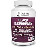 Dr. Berg Black Elderberry Capsules (Advanced Immune Support*) with 15,000 IU Vitamin D, 60 mg of Zinc, & 90 mg of Camu Camu - (4-in-1) Sambucus Elderberry Immune Support Supplement - 90 Capsules