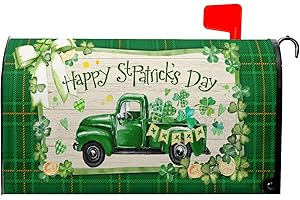 Anyako Happy St Patrick's Day Mailbox Covers Magnetic Standard Size 18" X 21",Green Truck Love Clover Mailbox Wraps Post Letter Box Cover for Holiday Garden Yard Decor