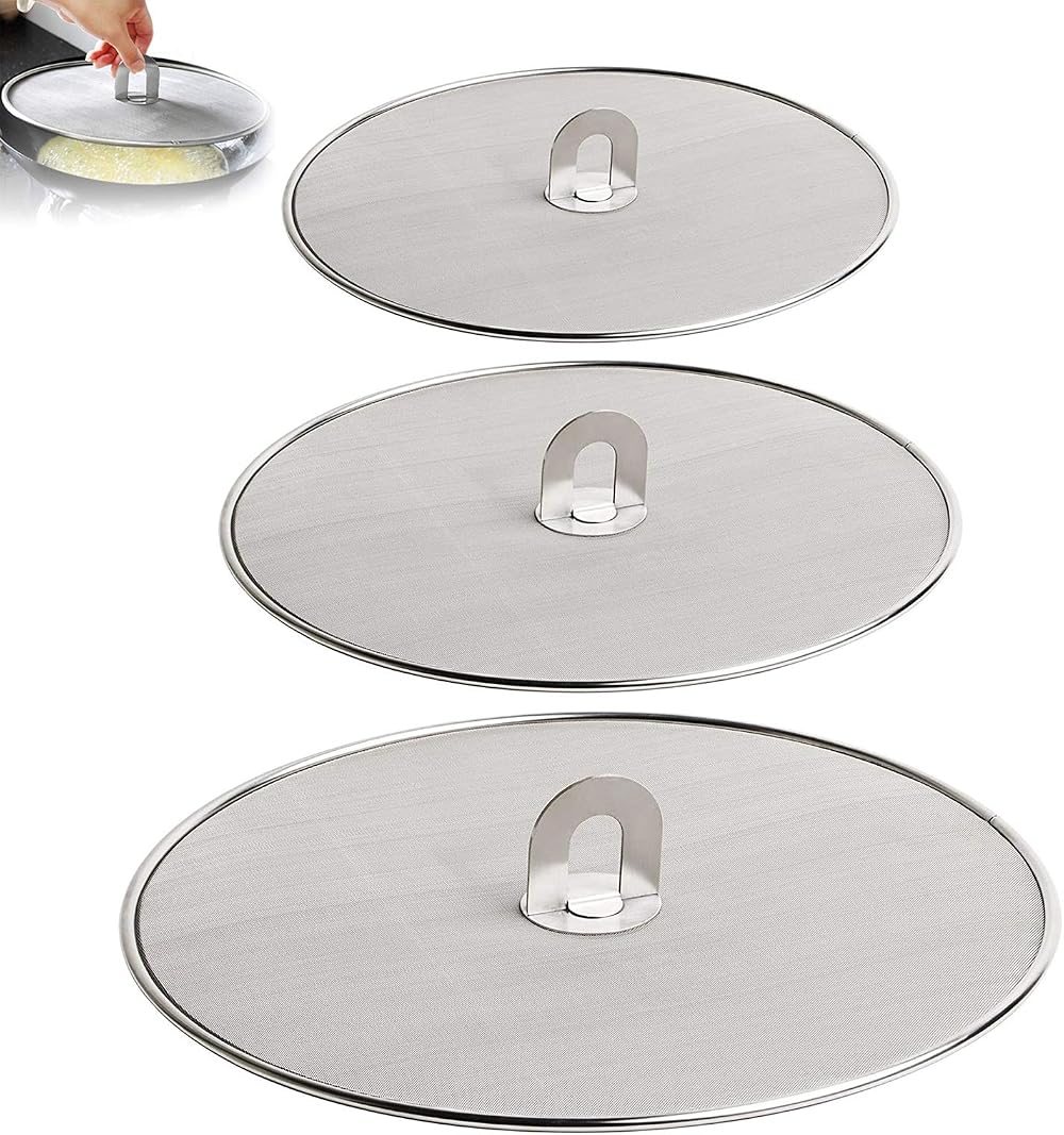 TheStriven 3 Piece Mesh Splatter Screen Stainless Steel Splash Guard Fry Pan