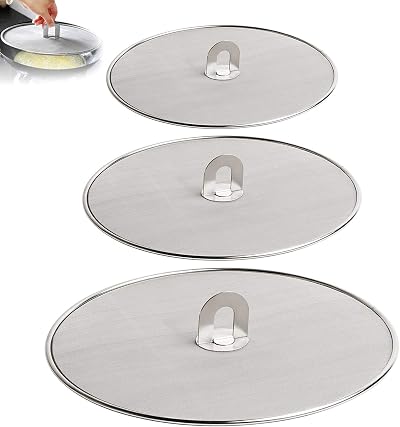 TheStriven 3 Piece Mesh Splatter Screen Stainless Steel Splash Guard Fry Pan