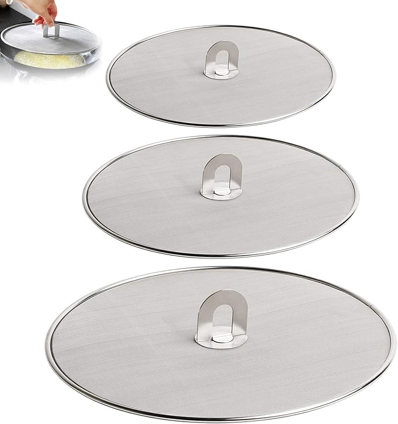 TheStriven 3 Piece Mesh Splatter Screen Stainless Steel Splash Guard Fry Pan
