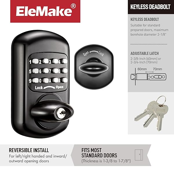 KEYLESS ENTRY KEYPAD DEADBOLT – DIGITAL & MECHANICAL DOOR LOCK, LOW POWER RISK-FREE (BLACK)
