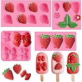 JOERSH 4PCS Strawberry Fondant Molds, Bow Fondant Silicone Molds, Fruit Baking Mold for Cake Decorating, Cupcake Topper, Chocolate, Candy, Candle, Clay