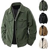 Mens Winter Jackets Corduroy Fall Warm Coat Thick Thermal Trucker Cargo Coats Stylish Zip Up Collared Work Jacket