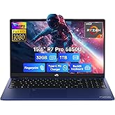 NIMO 15.6" FHD Light-Gaming-Laptop, 8 Cores AMD Ryzen 7 Pro 6850U 32GB LPDDR5 RAM 1TB SSD (Beat i7-1360P Up to 4.7GHz) GPU AMD Radeon 680M IPS Computer with 100W Type-C Backlit Keyboard Fingerprint