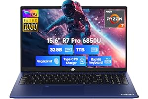 NIMO 15.6" FHD Light-Gaming-Laptop, 8 Cores AMD Ryzen 7 Pro 6850U 32GB LPDDR5 RAM 1TB SSD (Beat i7-1360P Up to 4.7GHz) GPU AMD Radeon 680M IPS Computer with 100W Type-C Backlit Keyboard Fingerprint
