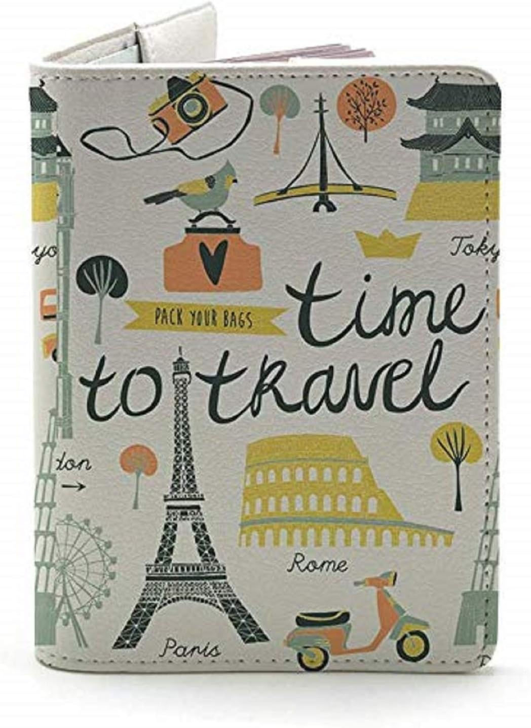  | Time To Travel (Both Sides Printed) - White - Wanderlust Collection - Leather Vintage Map - Passport Holder - Travel Accessories | Passport Covers