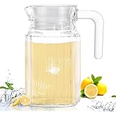 Gejoy 2 Pcs Glass Pitcher with Lid and Handle Fridge Pitcher with Spout Clear Glass Water Juice Containers small Milk Jug Jar Carafef or Lemonade Iced Tea Cocktails(16.75 oz,Stripe)